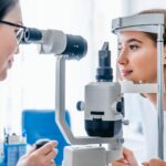 Woman having her eyes examined