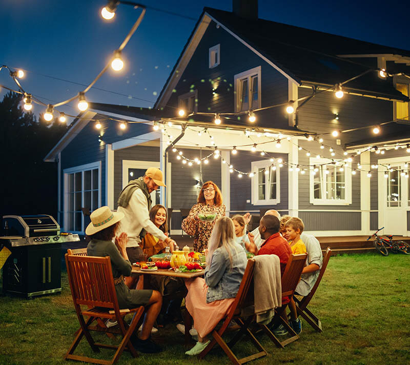 Family Eating Dinner Outside