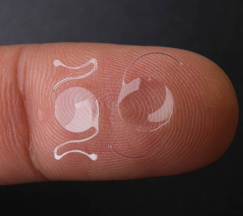 Closeup of IOLs on a Finger